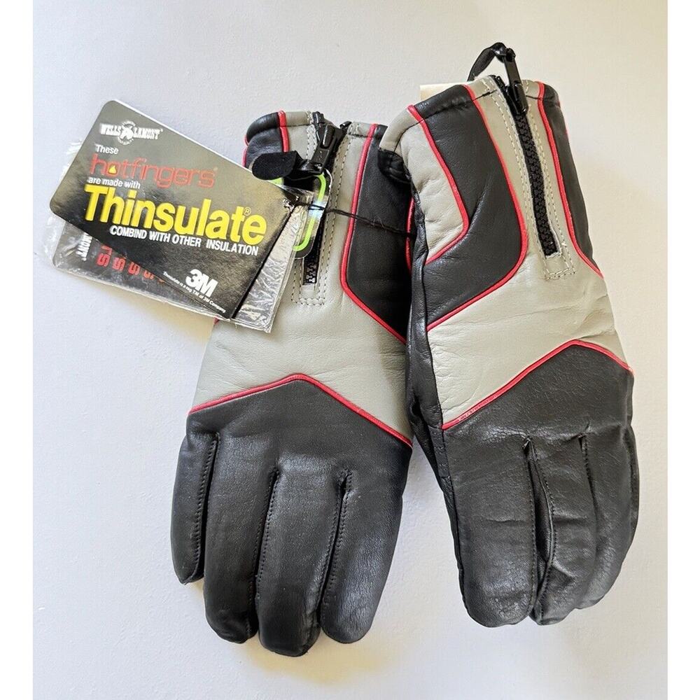 Vintage Hotfingers by Wells Lamont Men Small Black/Gray Zipper Gloves NWT